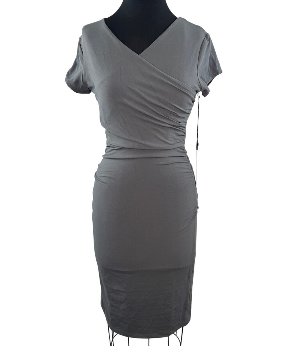 SUSANA MONACO Gray Francis Dress Ruched Short Sleeve Casual Party Size Small NEW
